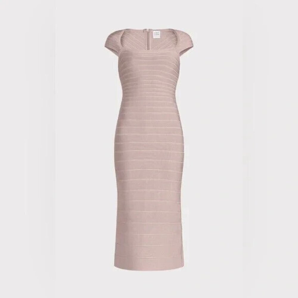 Herve Leger BNWOT womens cap sleeve blush pink midi dress NEW sz Xsmall